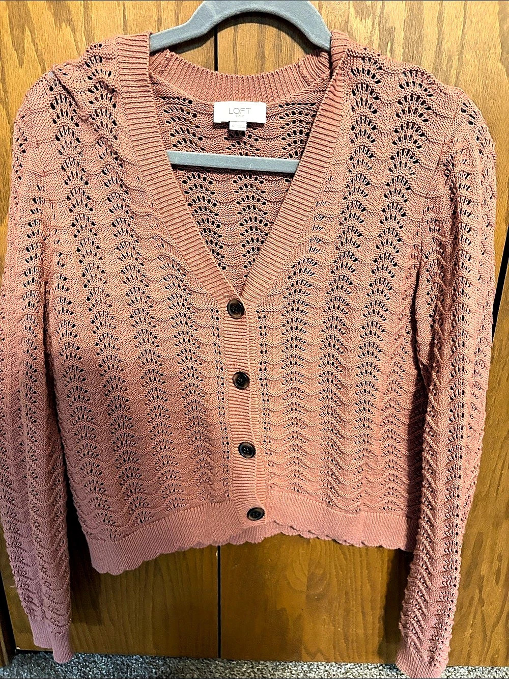 LOFT Outlet Open Knit Cardigan in Pink Size Medium Like New